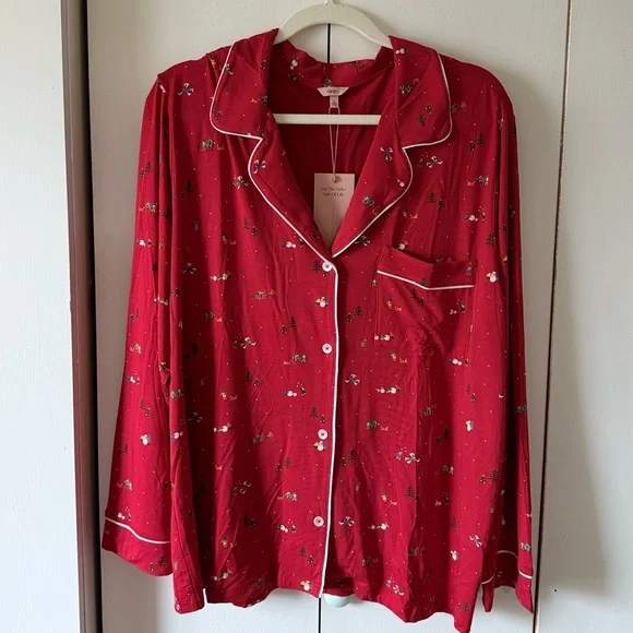 NWT Eberjey Gisele Printed Long Pajama Set Nutcracker Holly Red & Ivory Size XL - Picture 6 of 14
